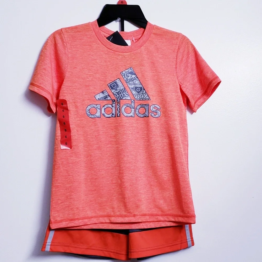 Adidas boys orange athletic top and short …